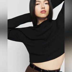 Reformation Womens Black Cashmere Turtleneck Sweater Small Short Cropped Rolled